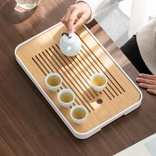小茶台密胺干泡竹托盘方形功夫茶具储水 小型家用茶盘沥水简约日式