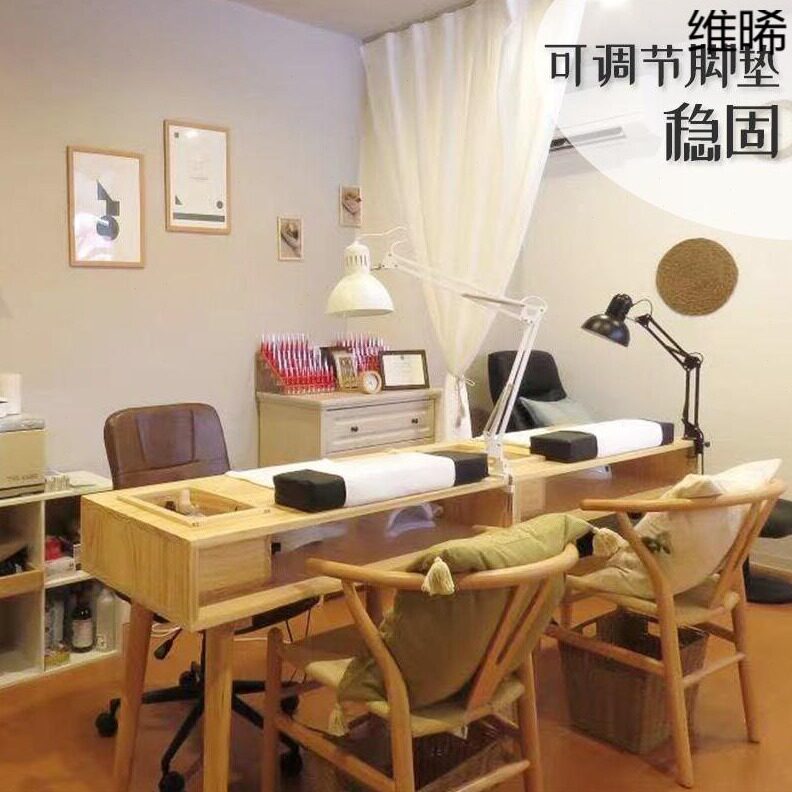 直销WP3日式美甲桌椅套装原木实木双层双耳收纳抽屉美甲店台美