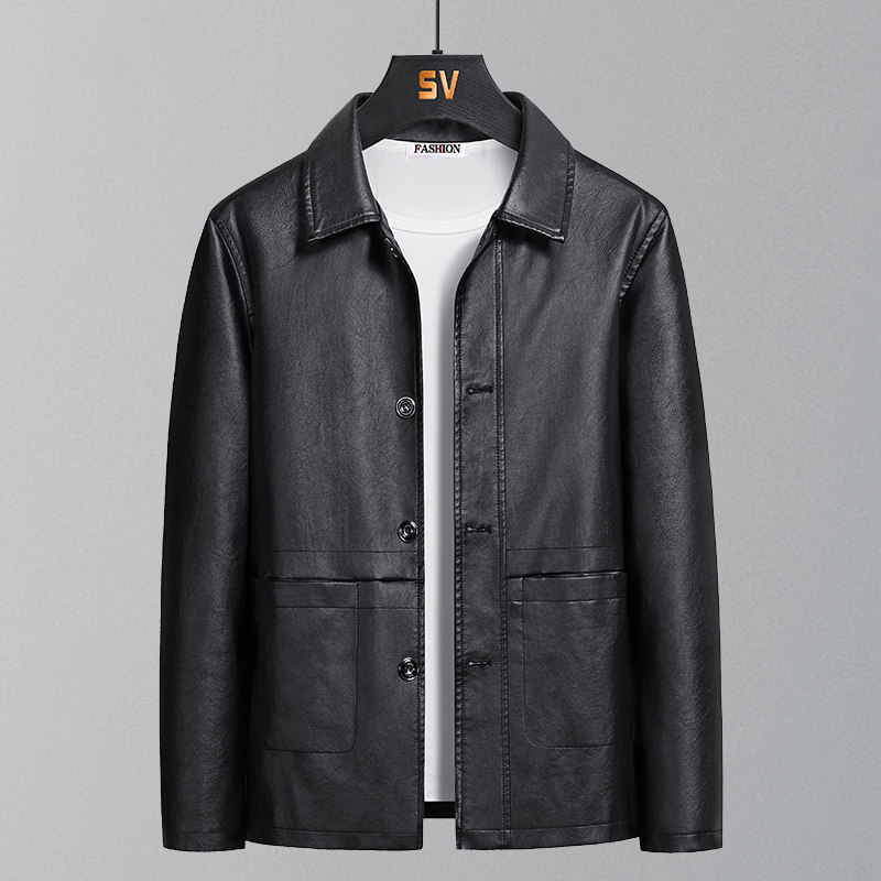 2025新款皮衣男士爸爸秋冬中老年外套中年休闲翻领皮夹克稳重男装,男装,皮衣,淘宝优惠券,粉丝福利购,淘宝优惠卷