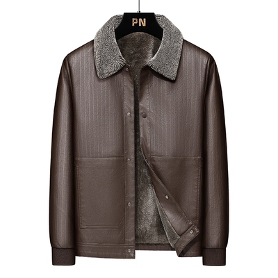 新款中老年秋冬翻领毛绒皮衣