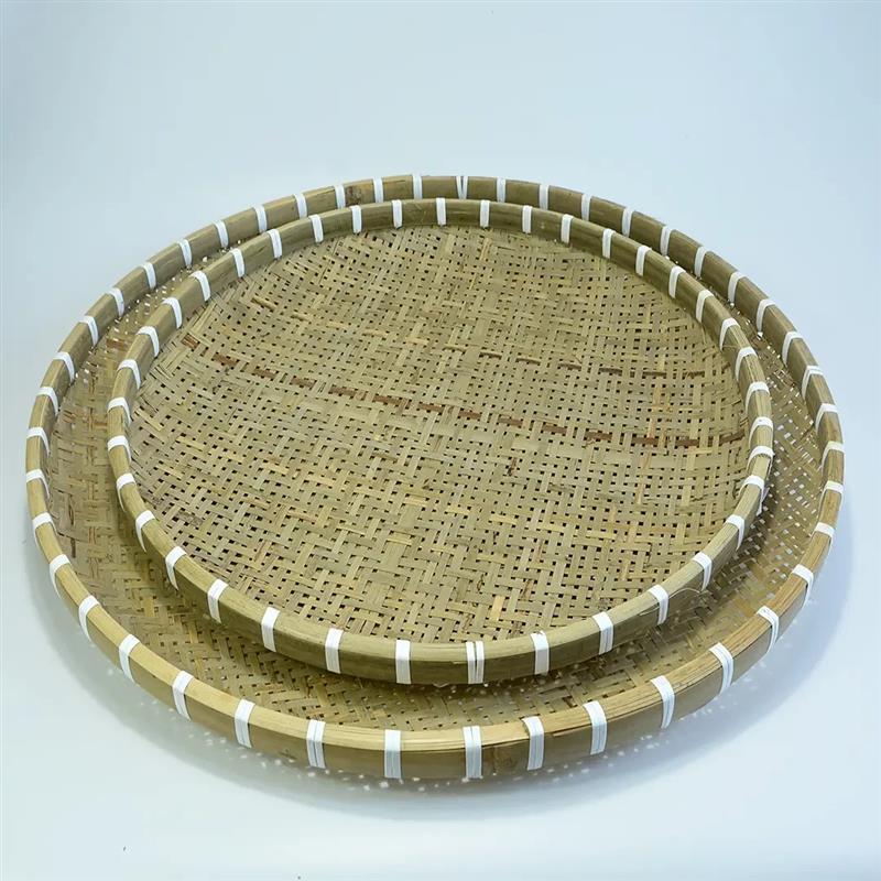 越南手工竹编竹筛子簸箕 有孔米筛 绘画装饰 竹匾环保竹筐 脏衣篮