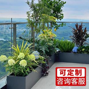 室外露台花箱阳台造景花槽定制户外不锈钢花箱室内长方形铁艺花架