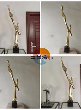 现代轻奢简约电镀水滴玻璃钢样板房家居抽象金色创意雕塑玄关摆件