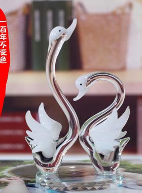 水晶天鹅摆件一对客厅新房电视酒柜装饰品创意爱情鸟轻奢乔迁