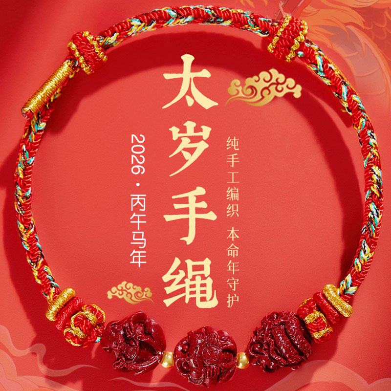 2026年本命年手绳三合生肖手链红女属马鼠化解朱砂正品转守护财聚,珠宝/钻石/翡翠,手饰,淘宝优惠券,粉丝福利购,淘宝优惠卷