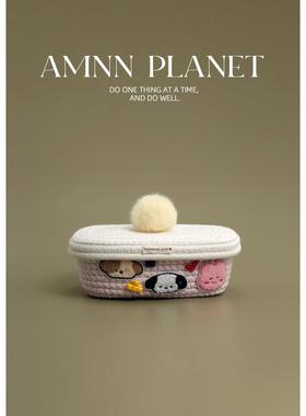 AMNN 卡通修狗棉线收纳桶桌面手工编织置物筐床头钥匙杂物置物蓝