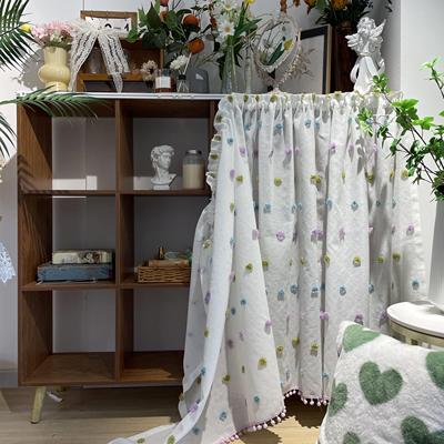 波点棉麻风免打孔柜子遮挡帘纱帘整体橱柜帘杂物衣柜防尘帘书柜遮
