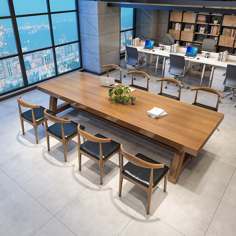 工业风原木风餐桌长方形电脑桌简易款办公桌实木长条桌会议室桌椅