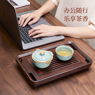 家用干泡台托盘黑紫檀茶具套装 汉唐实木小型茶盘2022新款 茶台茶海