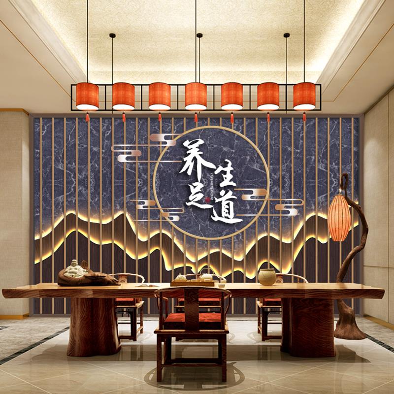 新中式国风山水8d立体茶室墙纸电视背景墙壁纸酒店餐厅装饰壁画