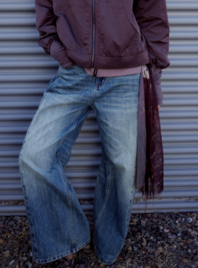 null none 25FW 复古宽松阔腿 侧褶设计 水洗牛仔裤