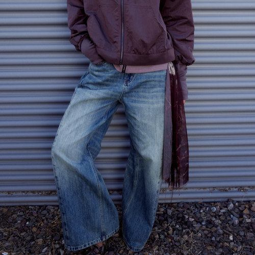 nullnone复古水洗阔腿牛仔裤