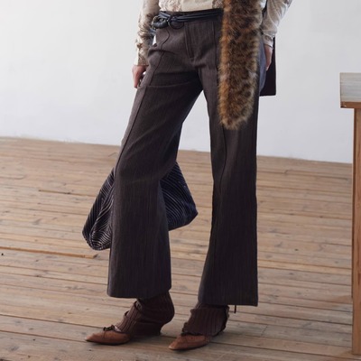 nullnone25FW条纹棕色微喇裤