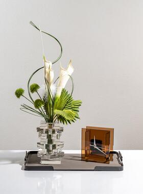 Rzone 现代轻奢彷真花水晶玻璃花瓶酒店软装样板房间客厅花艺摆件