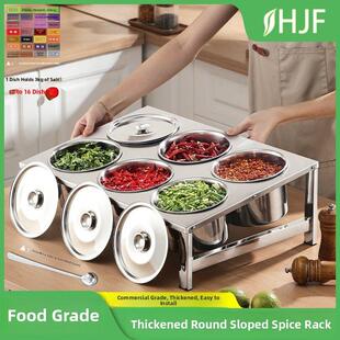 不锈钢斜面配料架圆缸16商用配菜盒小料台酱料盒自助餐厅专用盒子
