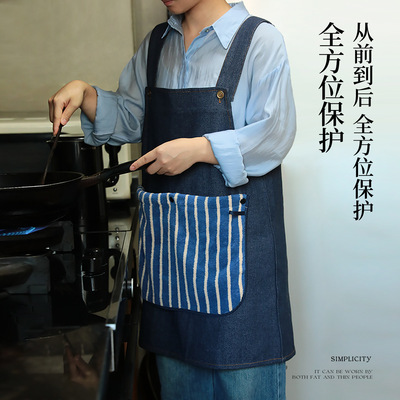 可擦手围裙厨房家用2025新款女牛仔年轻款防做饭油可拆卸男apron