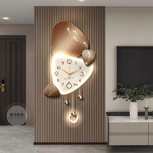 时来运转挂钟轻奢客厅背景墙装饰画高级感静音钟表立体创意格栅灯