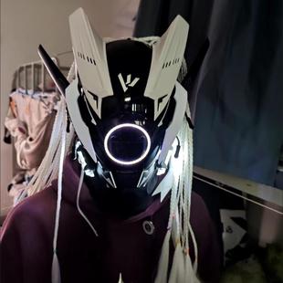 赛博朋克cos面具铁血战士头盔发光机械战术面罩发光全脸防毒面具