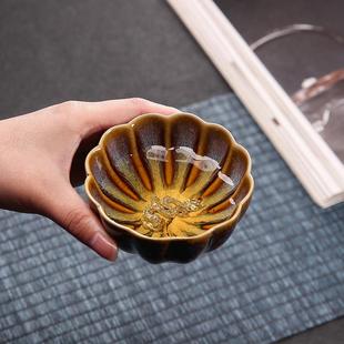窑变建盏功夫茶具单杯镶银陶瓷茶杯茶盏主人杯品茗杯个人银杯家用