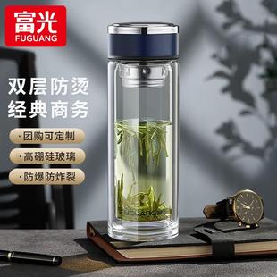 大容量隔热茶杯家用办公耐高温泡茶杯子 富双层玻璃杯高档商务男士