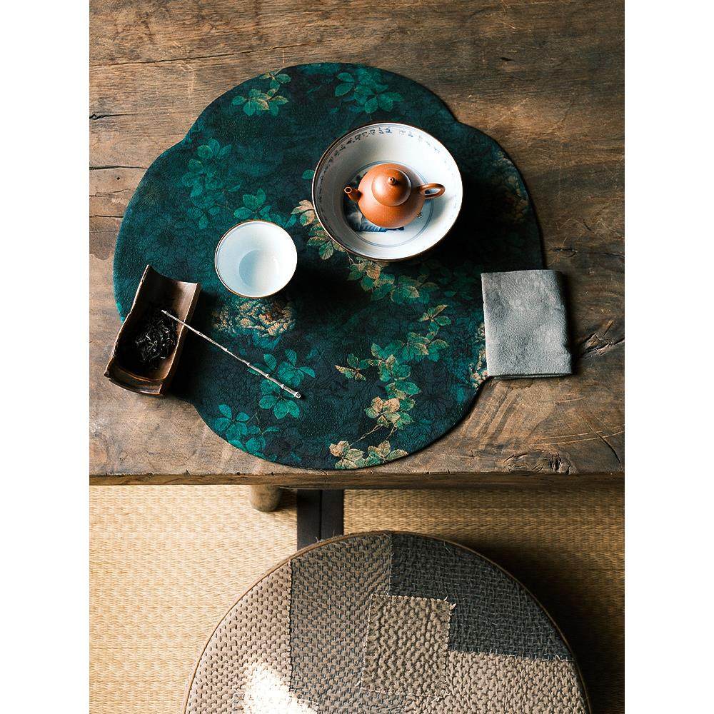 慢蓝色海棠花形香云纱茶席覆古禅意手工新中国风民族风茶席41*41c,居家布艺,茶席,淘宝优惠券,粉丝福利购,淘宝优惠卷