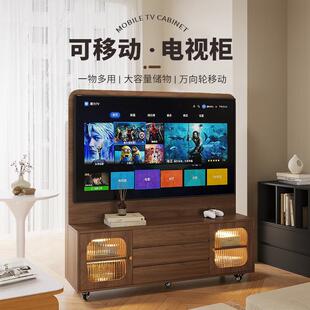 中古风可移动电视柜小户型实木复古客厅收纳柜网红书报电视机支架