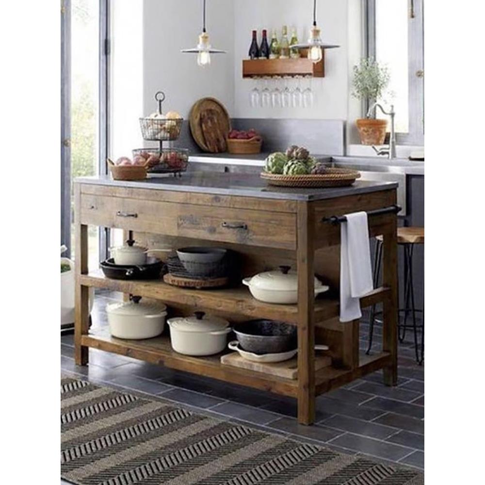 美式乡村餐边柜实木茶水柜厨房储物柜中岛备餐台开放式料理台柜子