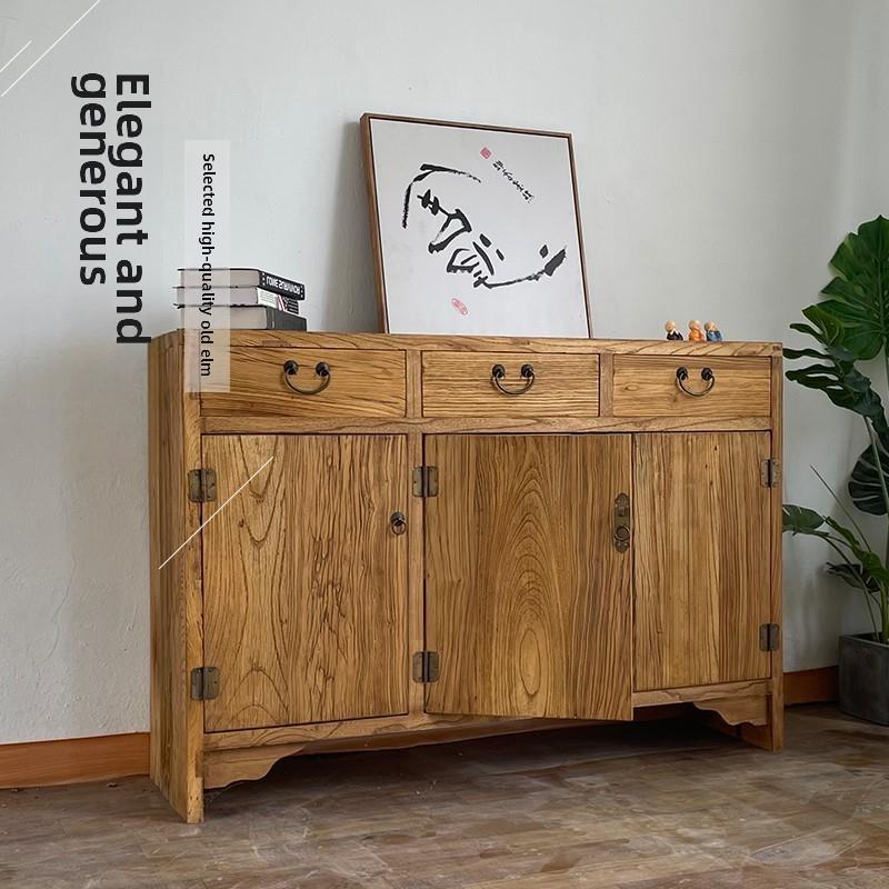 老榆树餐具柜实木侧柜门板覆古收纳柜中式柜客厅收纳柜可定制