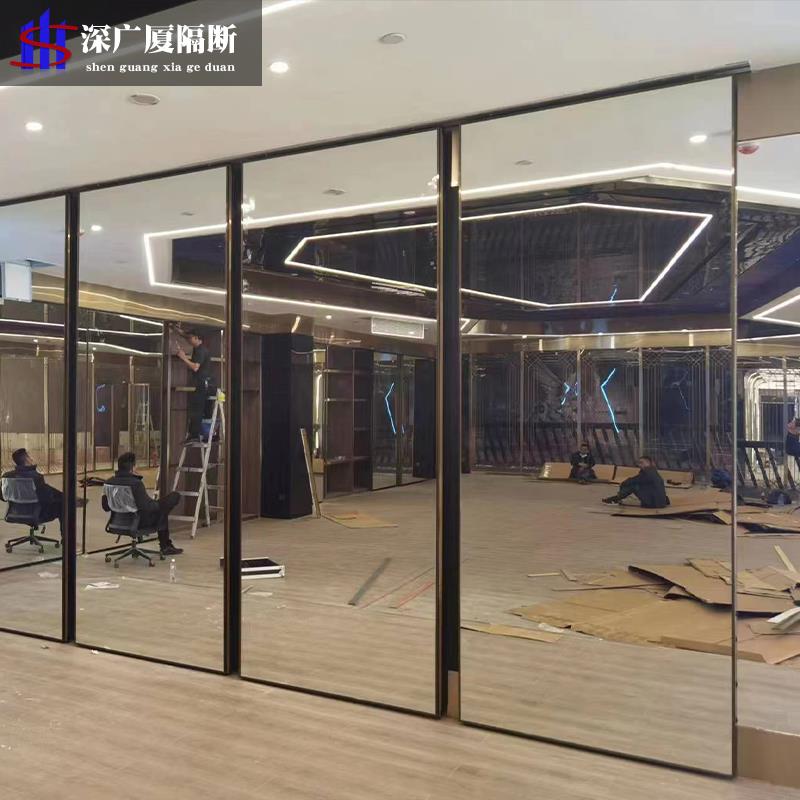 健身房镜面玻璃隔断墙 活动隔断屏风墙可移动 深广厦玻璃隔断定制