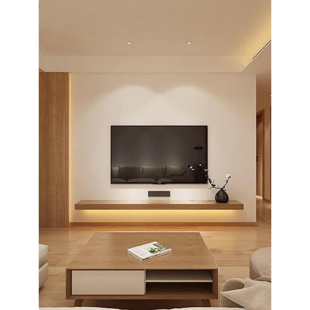 欧式简约原木实木壁挂式隔板一字板悬空书桌搁板置物架定制电视柜