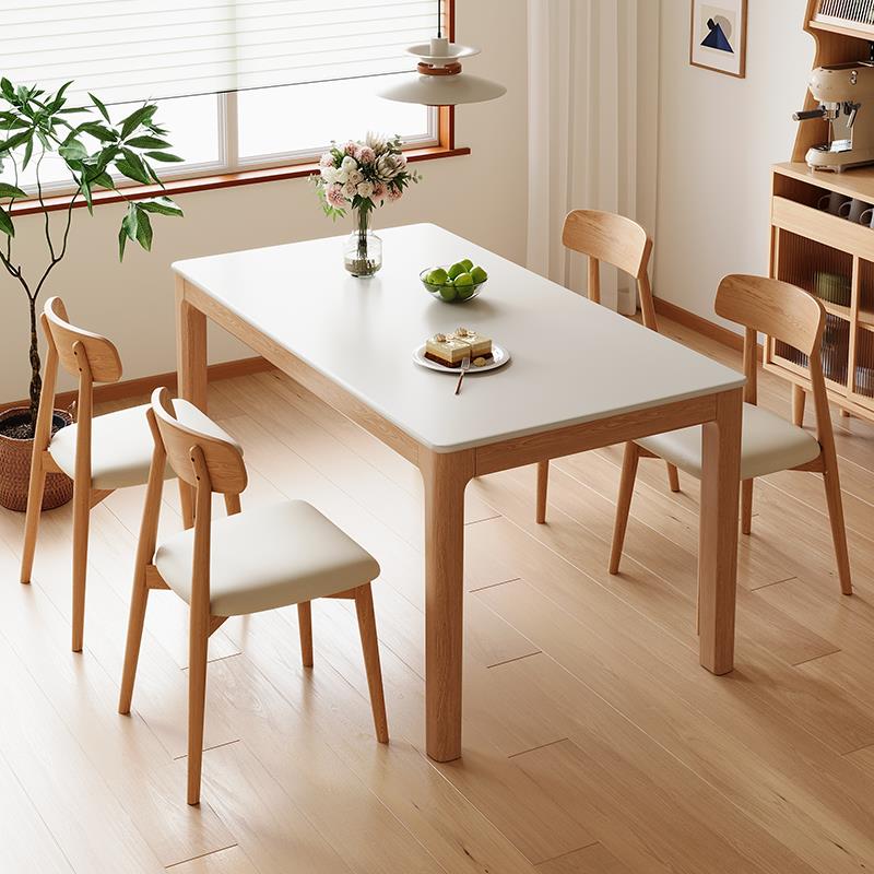 岩板餐桌现代简约北欧小户型实木新款餐厅家用餐桌椅组合吃饭桌子