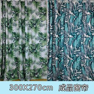 北欧风网红公主遮光窗帘成品简约现代飘卧室热带雨林绿色印花客厅
