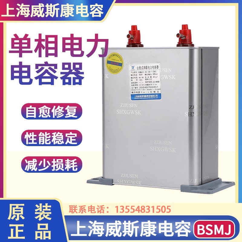 上海威斯康自愈式单相补偿电容器BSMJ0.45-30-1 两个头20 25kvar