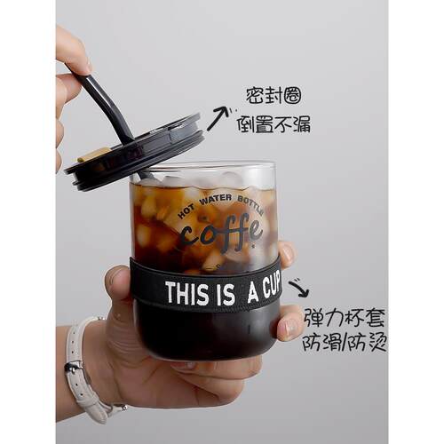 杯水玻璃杯带盖杯料子女新款咖啡杯女boli杯士人专用饮杯果茶杯吸