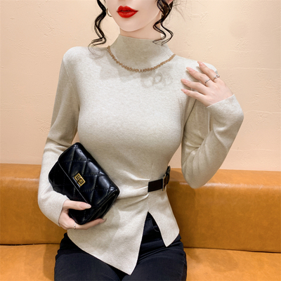 时尚半高领针织打底衫女收腰毛衣