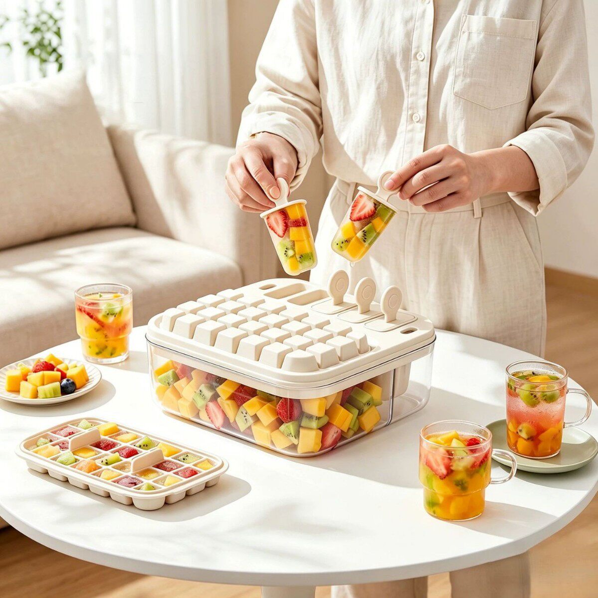 冰块模具按压冰格制冰神器带盖食品级雪糕制冰盒家用冰箱储存盒