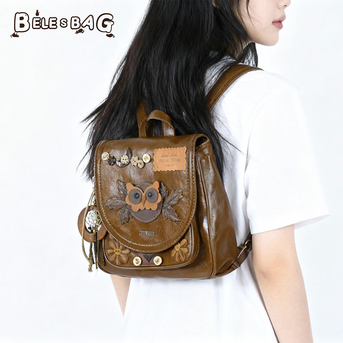 BELE2025新款原创设计缱绻秋林双肩包女大容量可爱通勤设计感包包