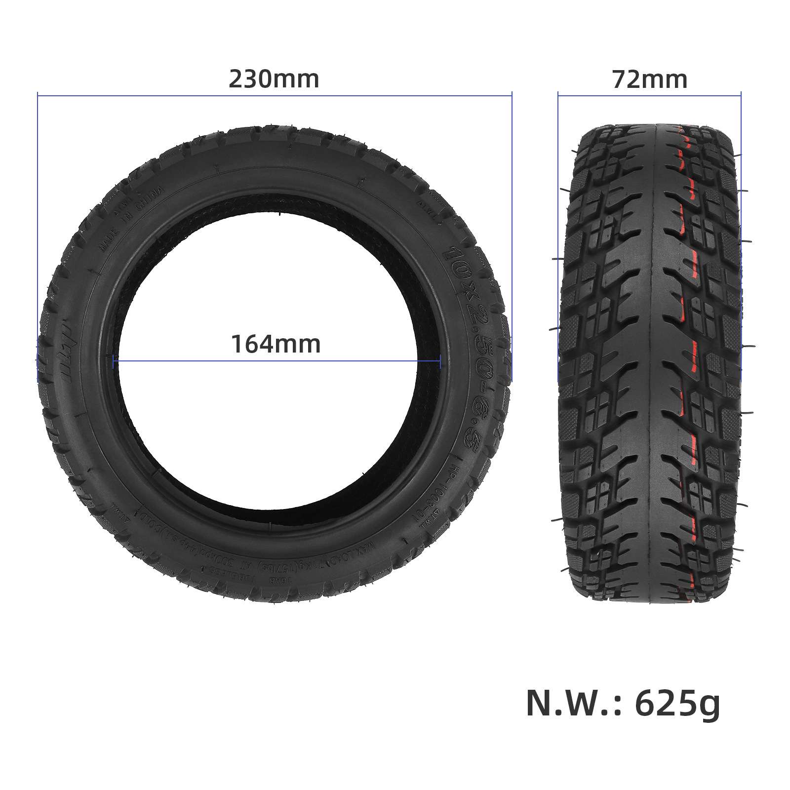 Ulip10*2.50-6.5越野真空胎加厚外胎内径165mm10寸电动滑板车轮胎