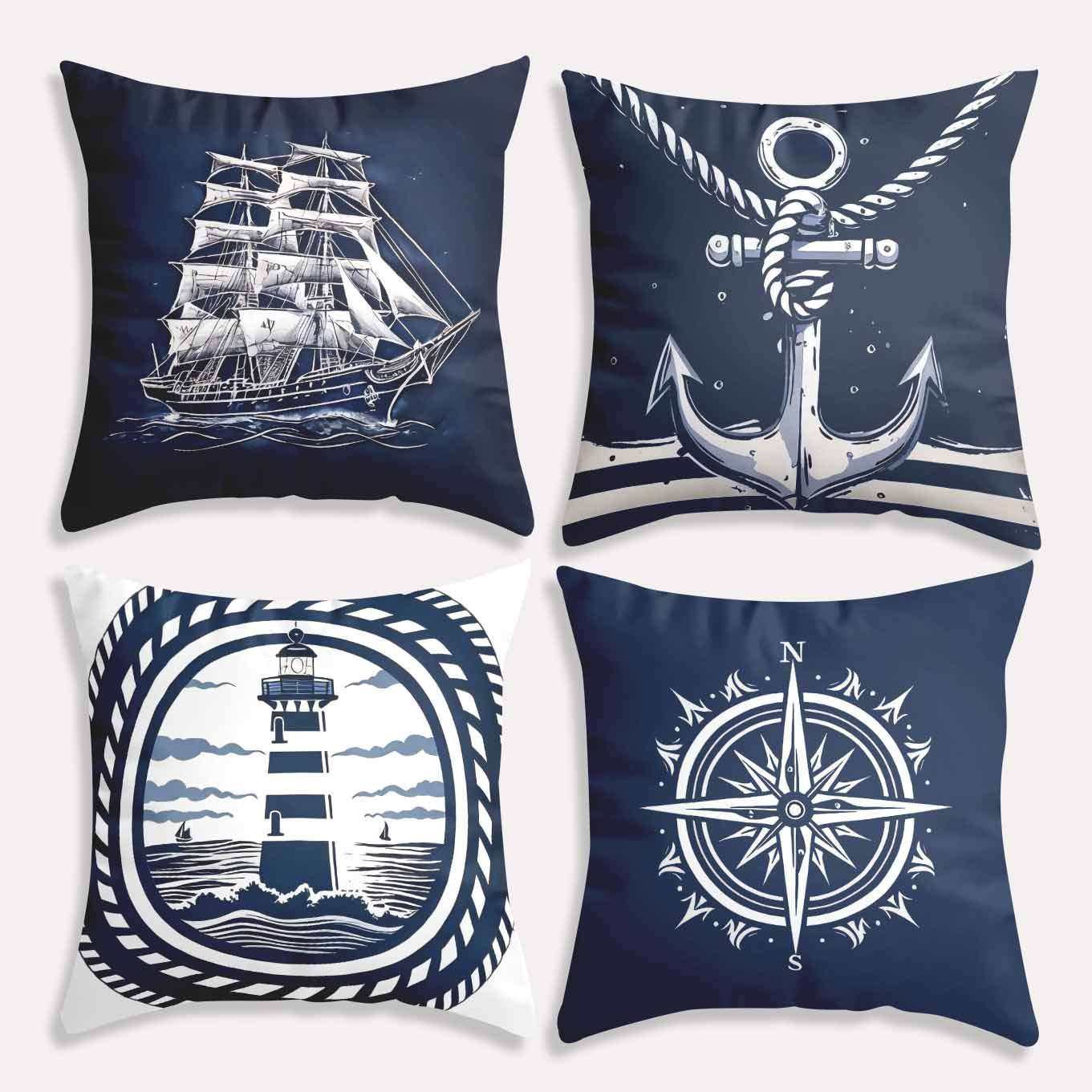 新款热销夏季航海印花抱枕套装饰沙发靠垫套卧室腰枕套居家布艺