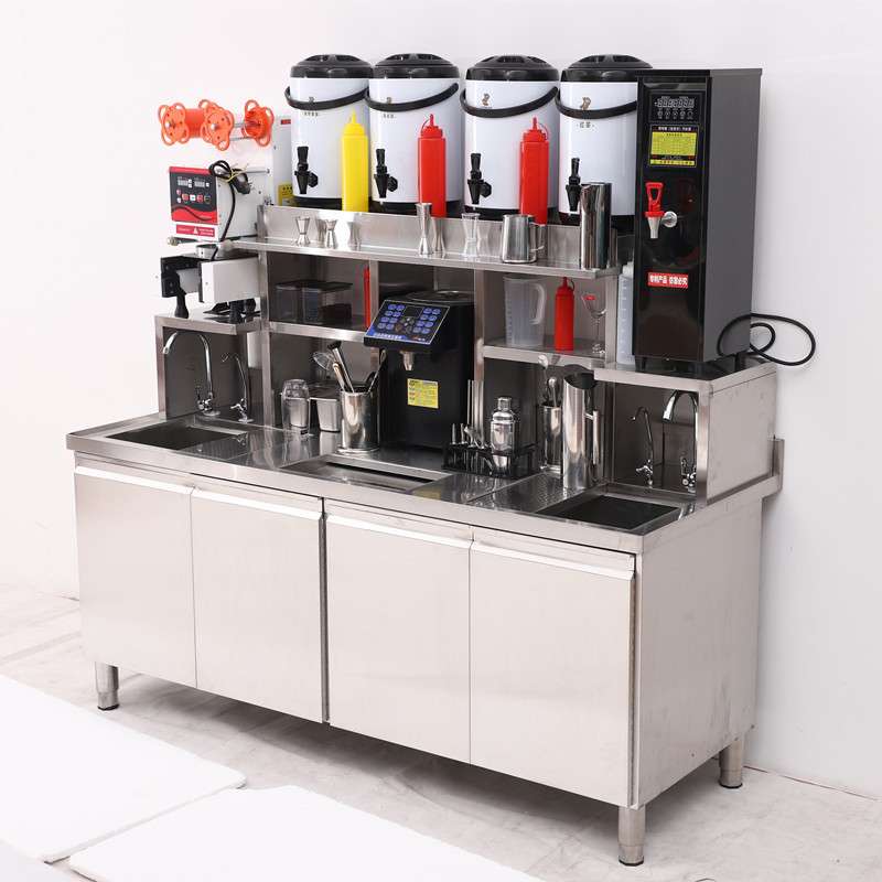 奶茶操作台不锈钢奶茶店水吧台冷藏咖啡工作台冰箱雪克台设备全套