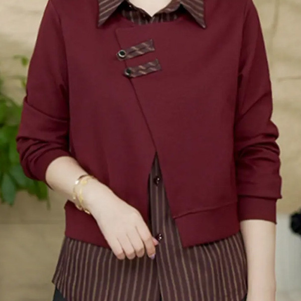 【下单立减50】H翻领时尚假两件早秋休闲风中老年拼接长袖MM649