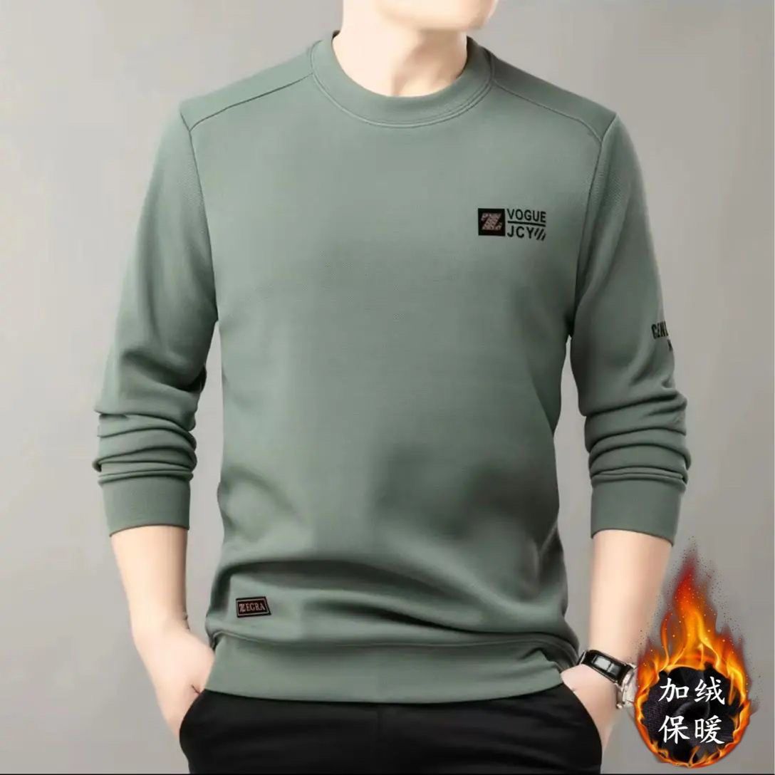 【下单立减50】L秋冬款加绒保暖男士长袖t恤衫厚款圆领卫衣NZ581