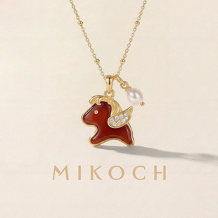 MIKOCH小飞马2026马年本命年项链女款红玛瑙吊坠红色小马新年礼物