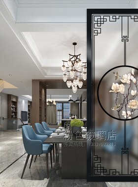 艺术屏风过道客厅面磨砂透光彩绘钢化端门见鹿