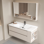 奶油风浴室柜现代陶瓷一体洗漱台洗手洗脸盆柜装