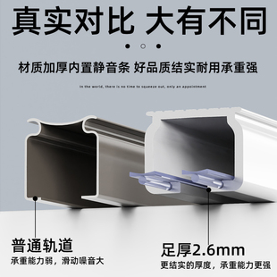 窗帘轨道双轨静音滑轮弯轨滑轨滑道导轨挂钩式 铝合金轴承 侧装 顶装
