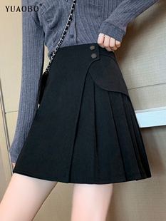 不规则百褶半身裙女秋冬季 显高短裙 高腰显瘦小个子包臀裙A字修身