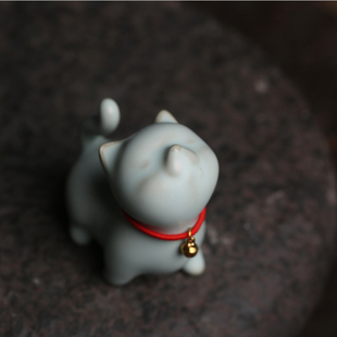 小猫 仰望星空 汝窑傲娇小茶宠小茶玩摆件开片可养陶瓷送礼家居