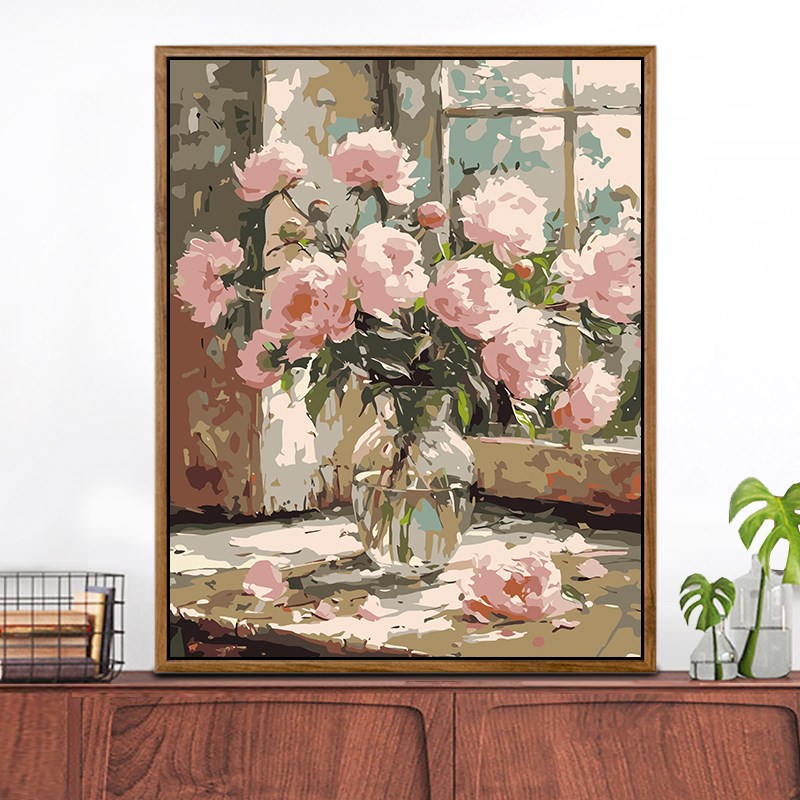 数字油画新款花卉风景diy手工填色成人解压丙烯油彩画客厅装饰画图片