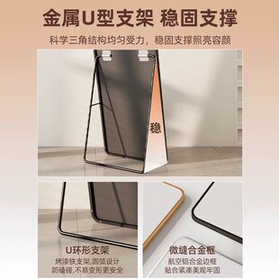奶油风全身镜落地镜家用女生卧室网红穿衣镜拱形防爆超白玻璃银镜